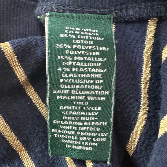 Lauren Ralph Lauren Knit Top Women's XL Navy Blue Striped Gold Boatneck Pullover - Picture 5 of 5